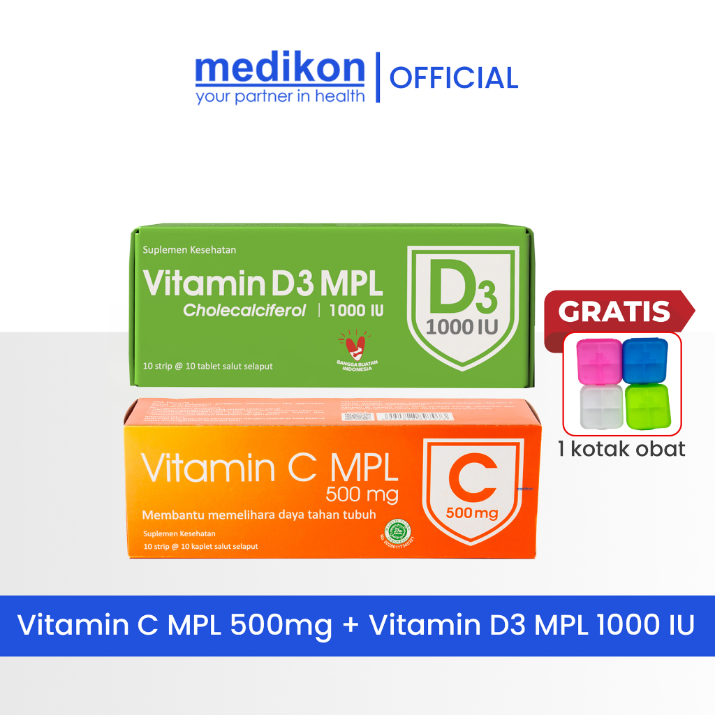 Medikon Bundling Vitamin C MPL 500mg & Vitamin D3 MPL 1000 IU Free Kotak Obat