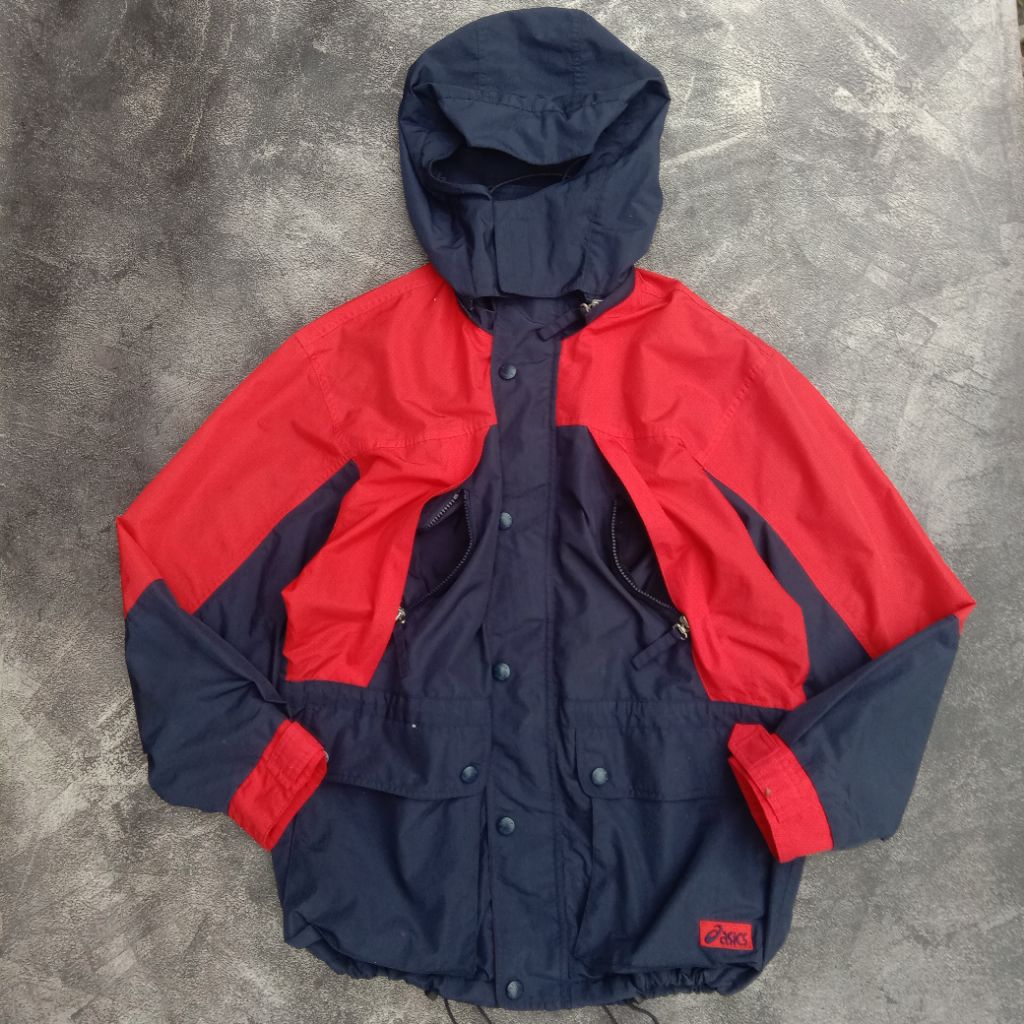 Asics Outdoor jacket Colourblock original product,  jaket Gunung Asics twotone colour original, Asic