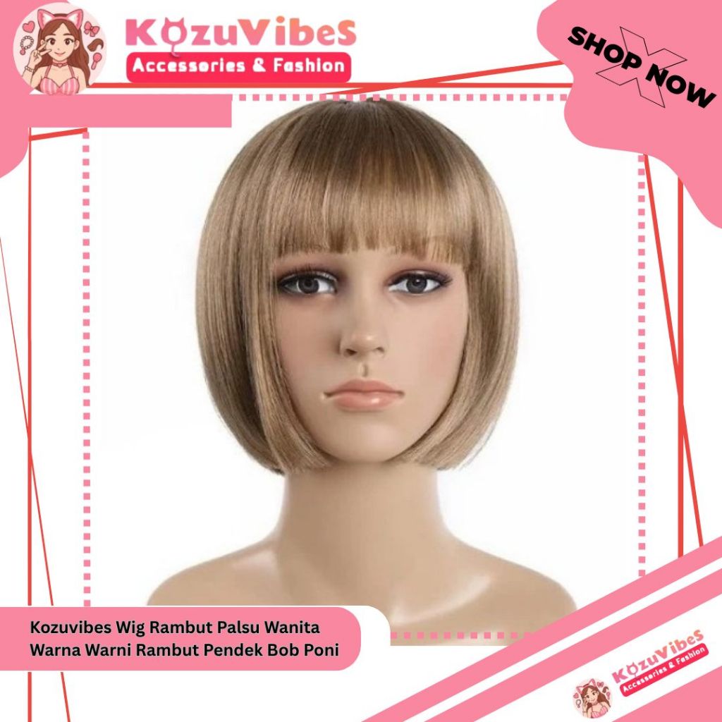 Kozuvibes Wig Rambut Palsu Wanita Warna Warni Rambut Pendek Bob Poni