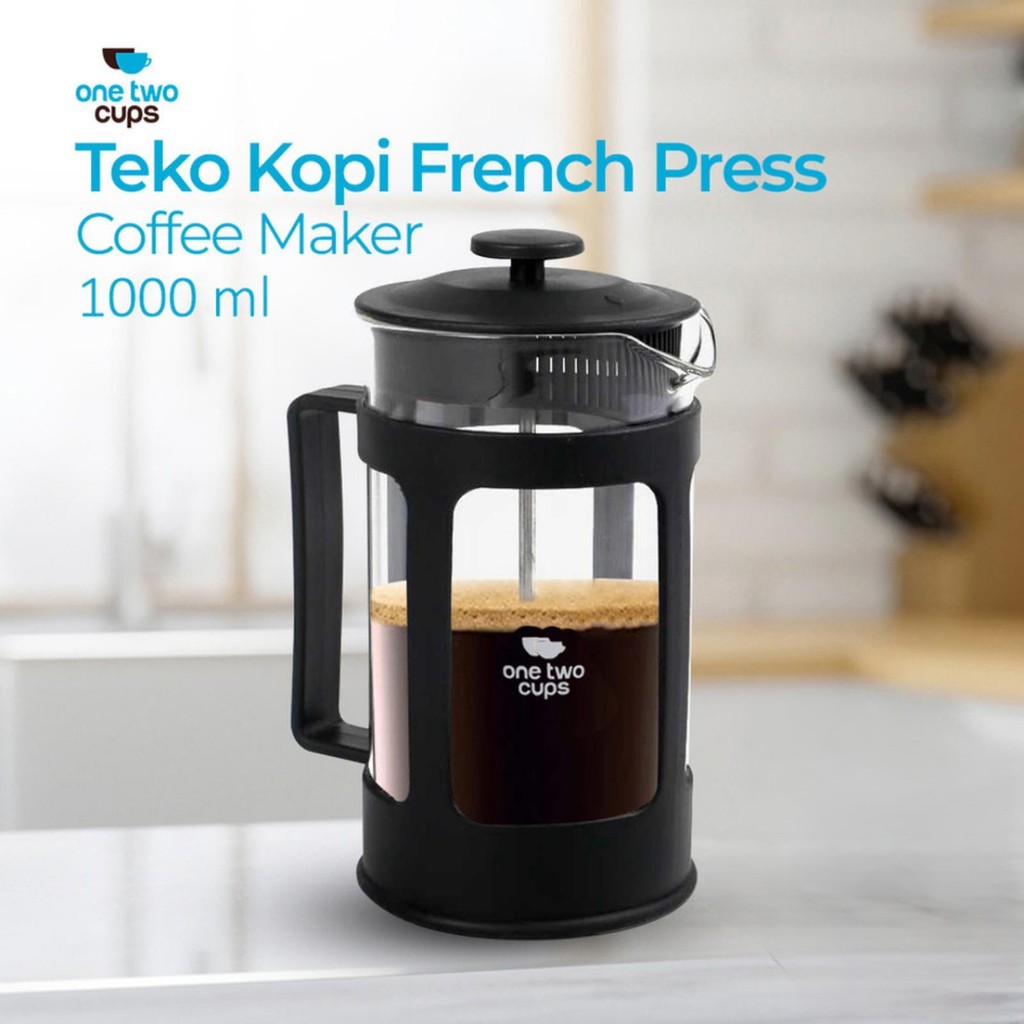 FRENCH PRESS 1000 ML / 1 L HITAM COFFEE PLUNGER KACA FILTER ALAT SEDUH KOPI