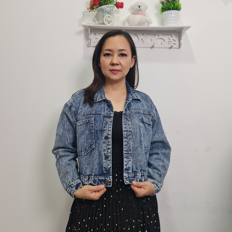 Minola Jaket Denim Wanita Gradien Tali Belakang/Model Crop Kekinian