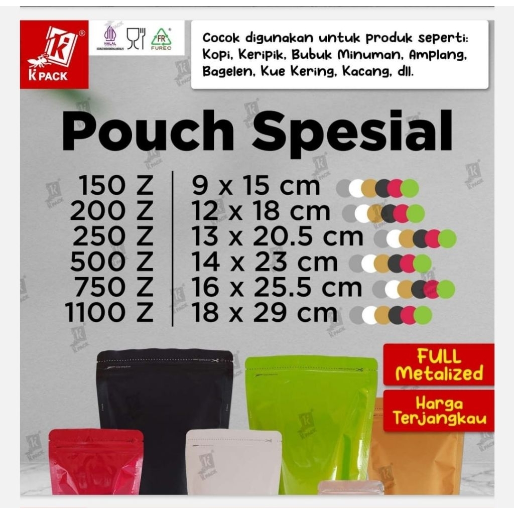 1 pack isi 100pcs KPACK 250Z STANDING POUCH SPESIAL HITAM PUTIH HIJAU MERAH SILVER GOLD EMAS 250Z ME