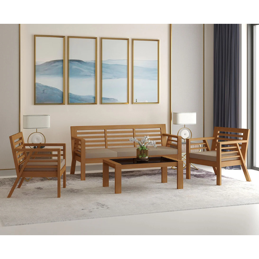 SOFA SIANTANO 311-1 + MEJA / SOFA  KAYU DILAPISI BUSA DAN KAIN