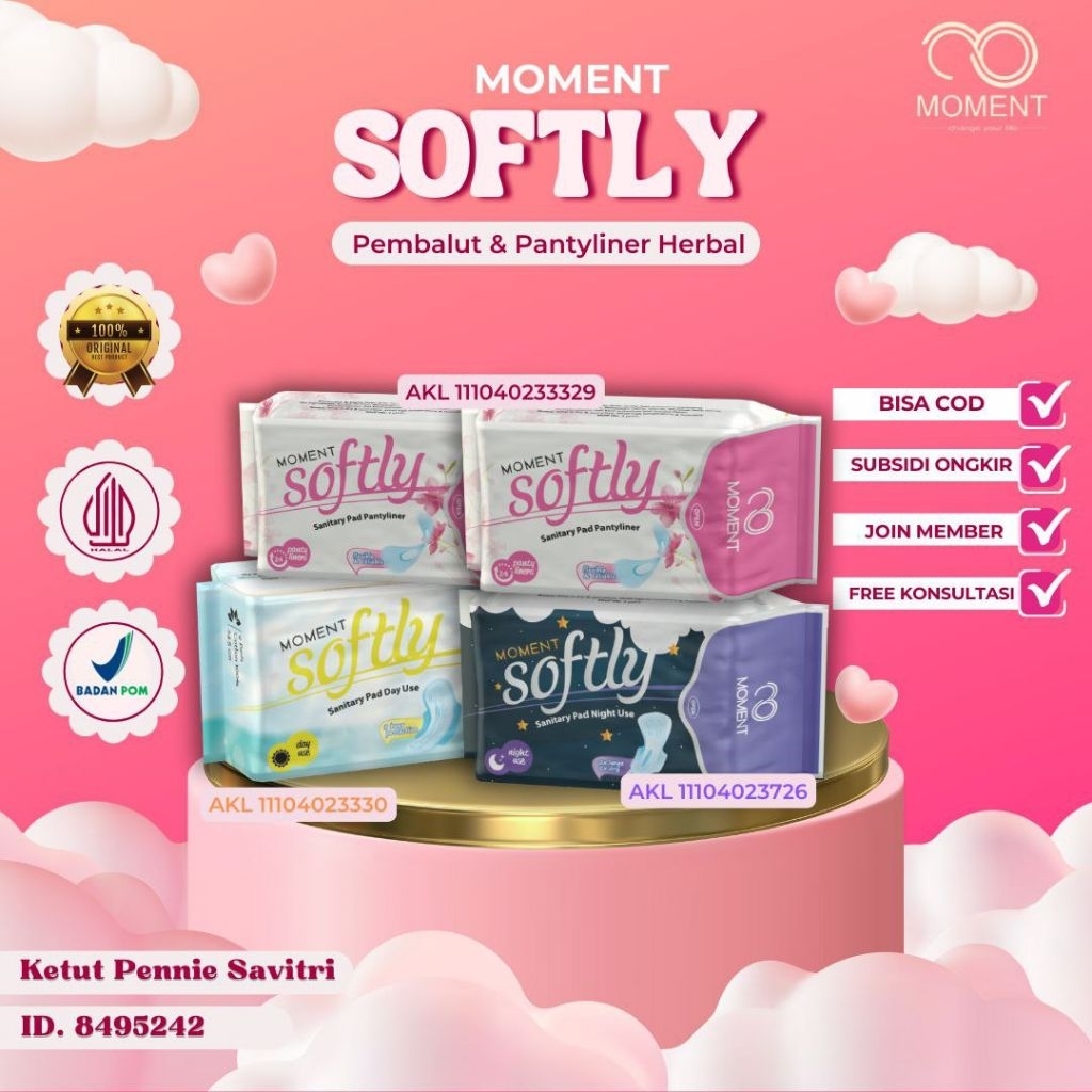 PEMBALUT SOFTLY MOMENT(Pembalut herbal 100 % kapas menyerap 5 x pembalut lain)