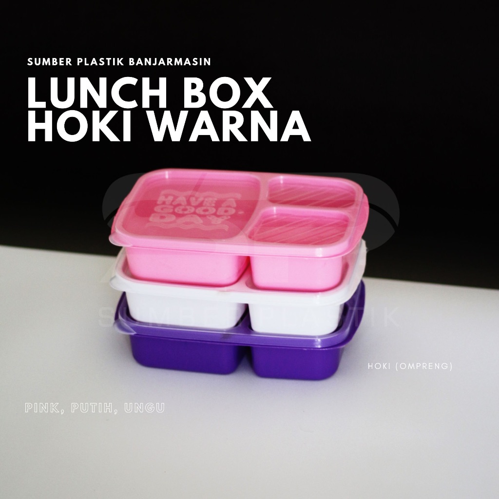 Ompreng Hoki IRA Lunch Box Sekat 3 Kotak Makan Warna Plastik Serbaguna Wadah Bekal Anak Tutup Transp
