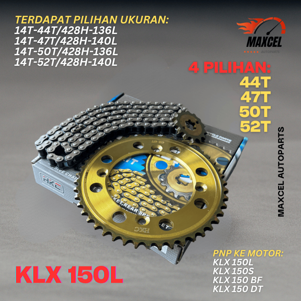 GEAR GIR SET PAKET KAWASAKI KLX 150L KLX 150S KLX150 BF KLX 150DT DTRACKER UKURAN 44 47 50 52 - HKC