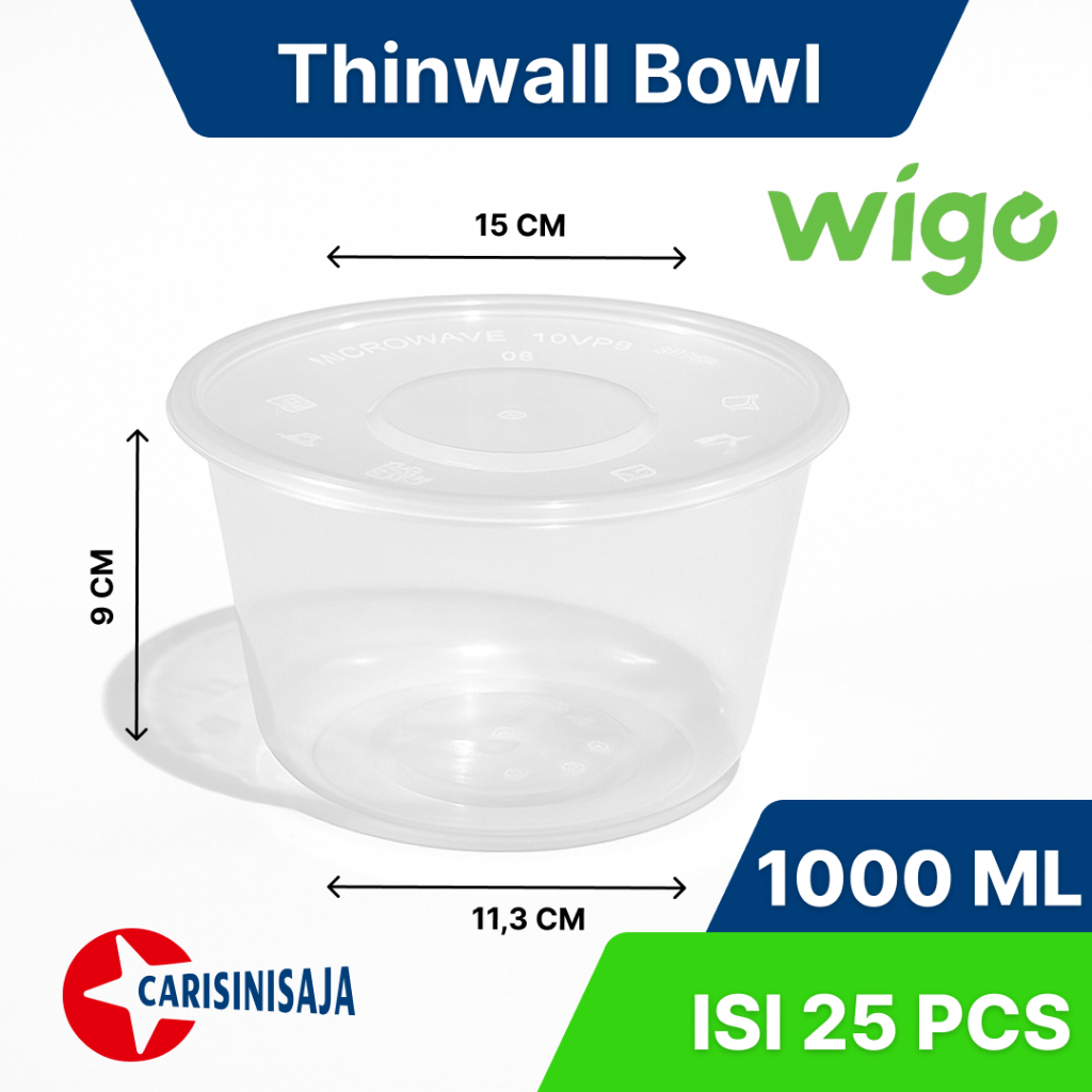THINWALL WIGO BOWL (Mangkuk) 1000ml isi ISI 25 pcs, CUP Salad buah, CUP Salad Sayur, Cup Bakso, CUP 