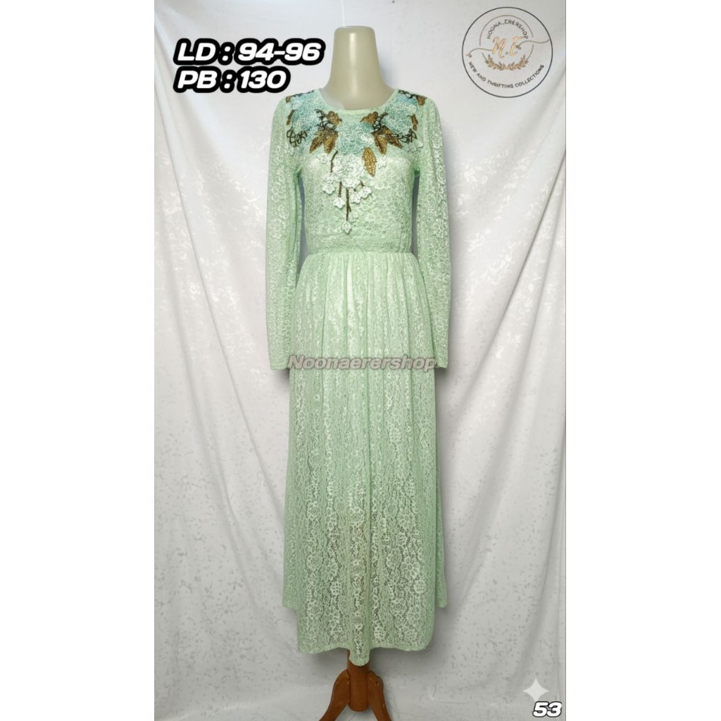Gamis Lace Mint Bordir Preloved • LD 94–96 • PB 130 • Kondisi Bagus