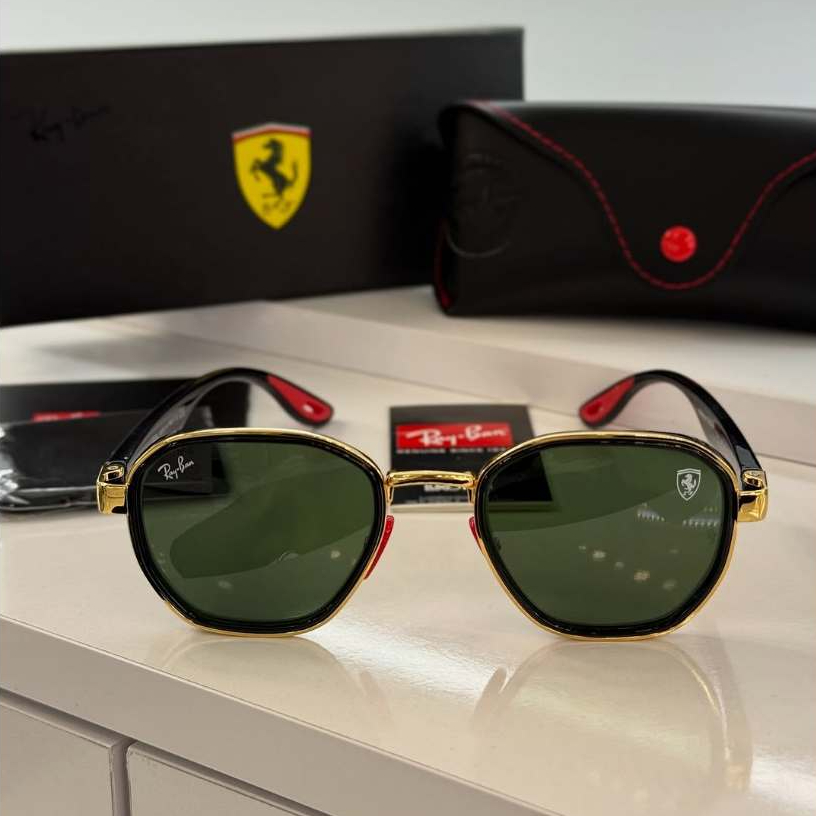 Kacamata RayBan Scuderia Ferrari RB3674-M F031/71 145 Gold Dark Green Original