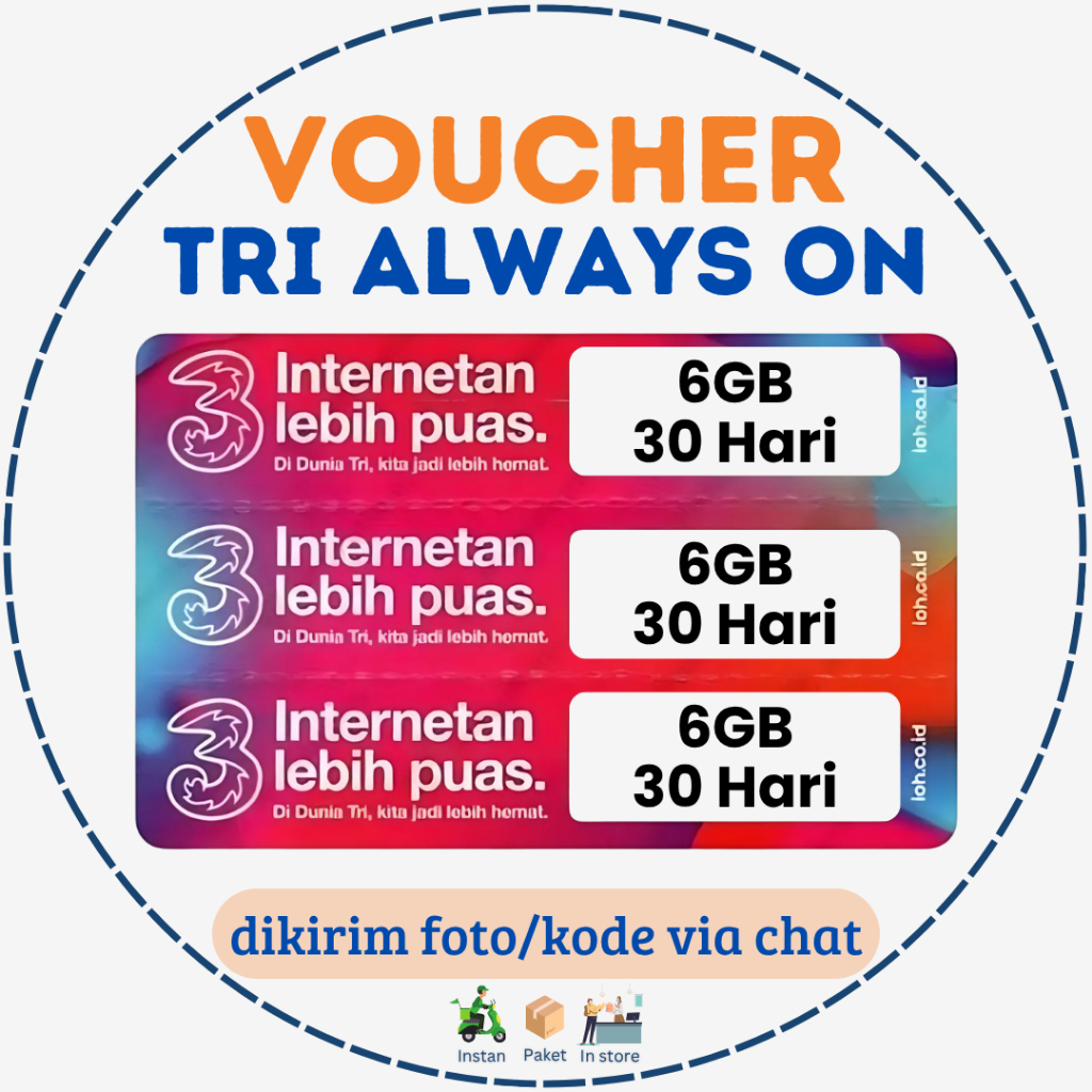 Voucher Kuota Tri Unlimited 6GB Full 24 JAM Masa Aktif 30 Hari