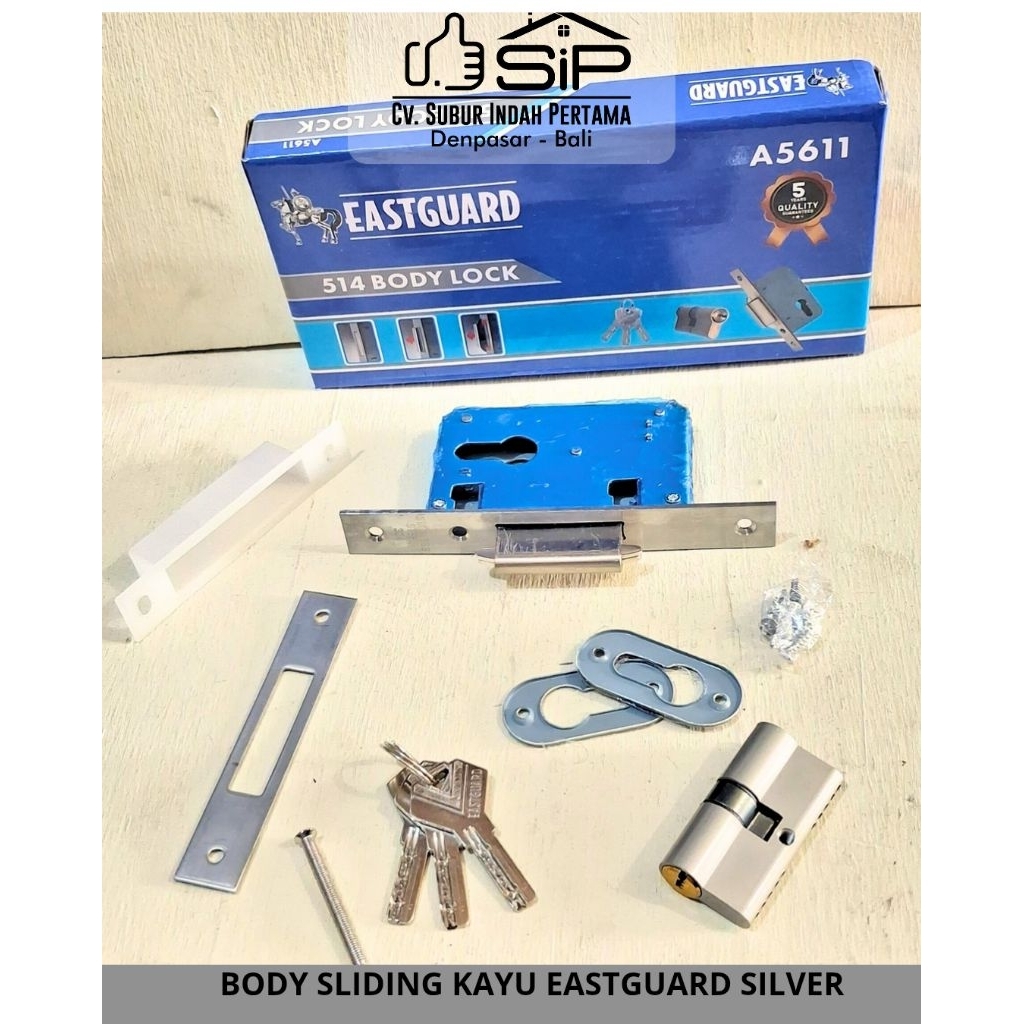 BODY SLIDING KAYU EASTGUARD SILVER/Body Kunci Pintu/Paket  Set Body Kunci pintu Rumah