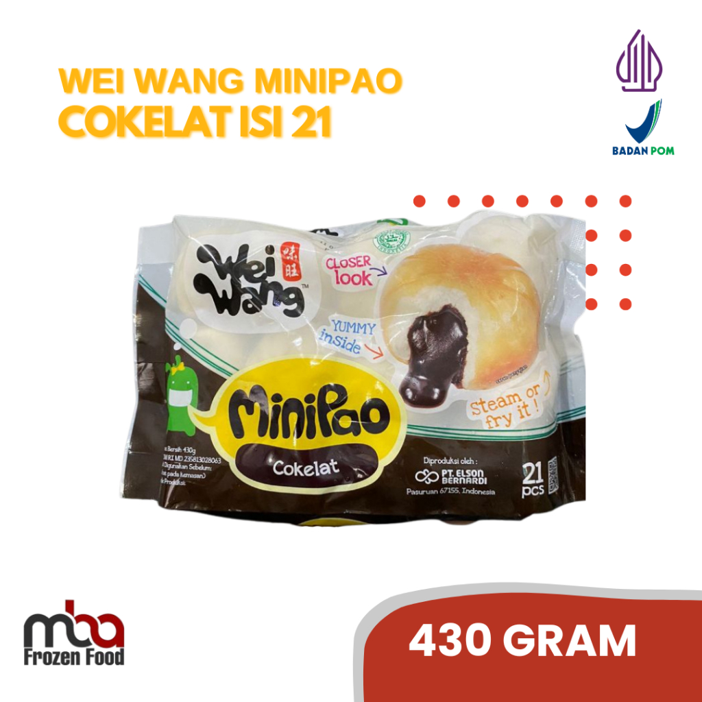 WEI WANG Minipao COKLAT (Isi 21) 430 Gram /Roti /Bakpao /Bapao /Pao /Snack /Camilan /Kue /Cake /Dess