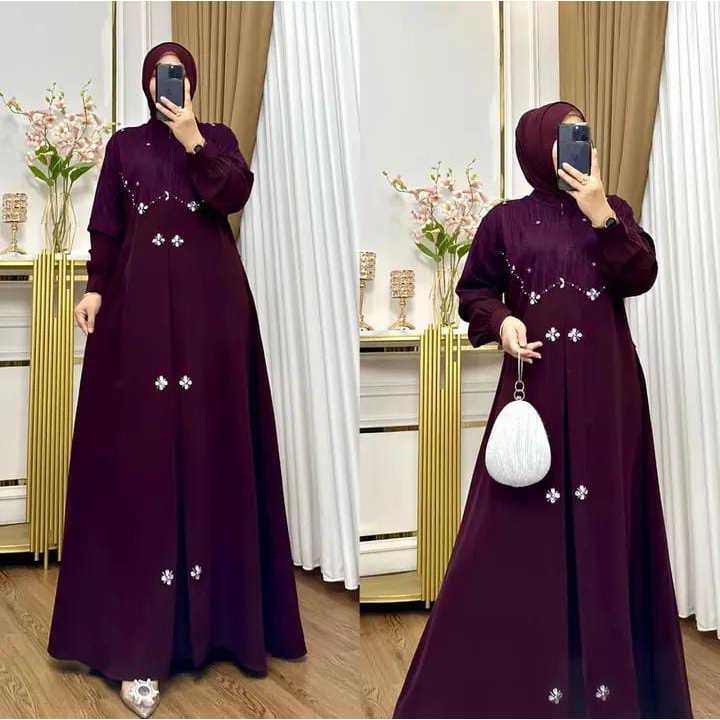 AMIRA DRESS GAMIS WANITA MUSLIMAH CERUTY BABY DOLL MIX BRUKAT & PAYET MUTIARA