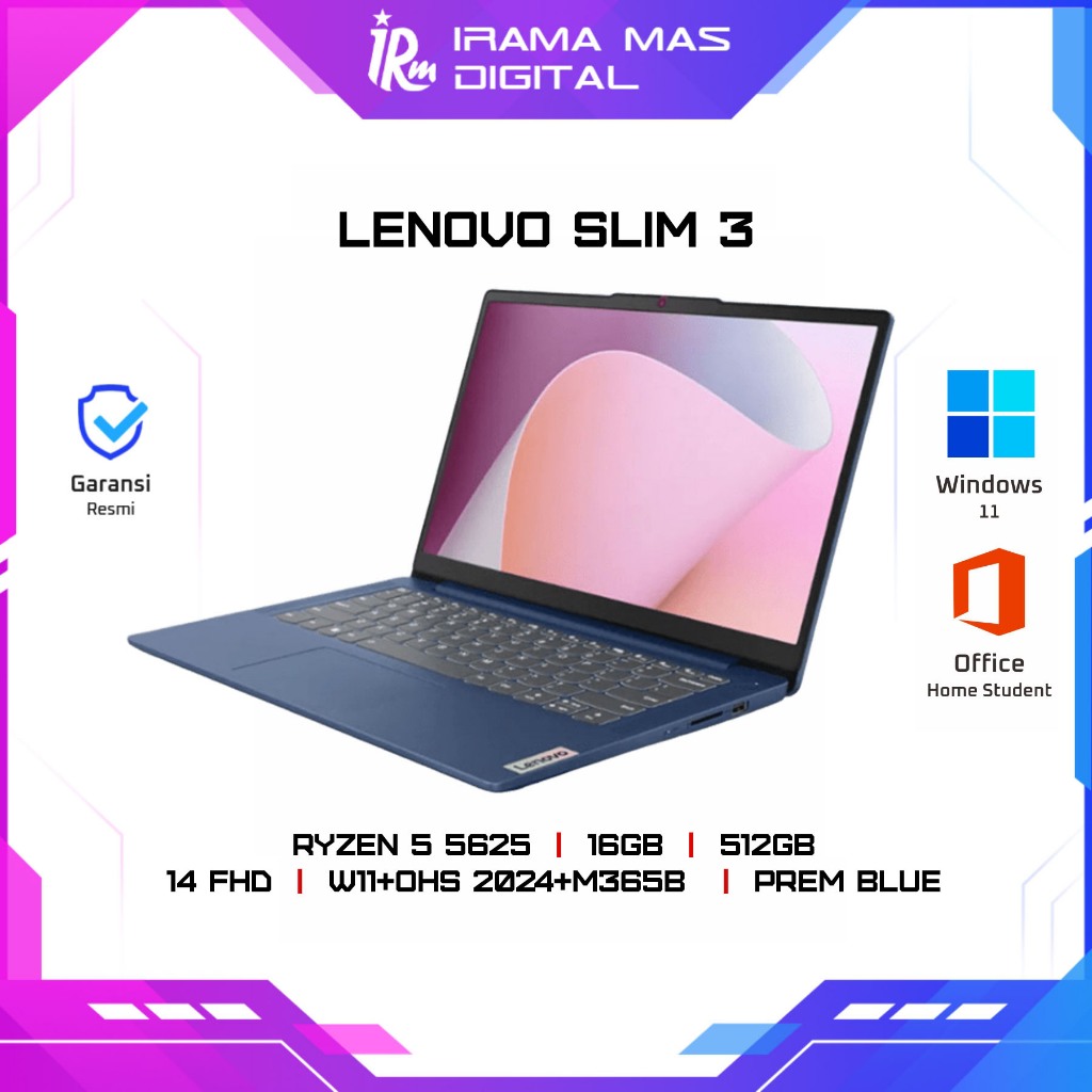LENOVO SLIM 3 RYZEN 5 5625/16GB/512GB/14 FHD/W11+OHS 2024+M365B - PREM BLUE (IP3-8YID)