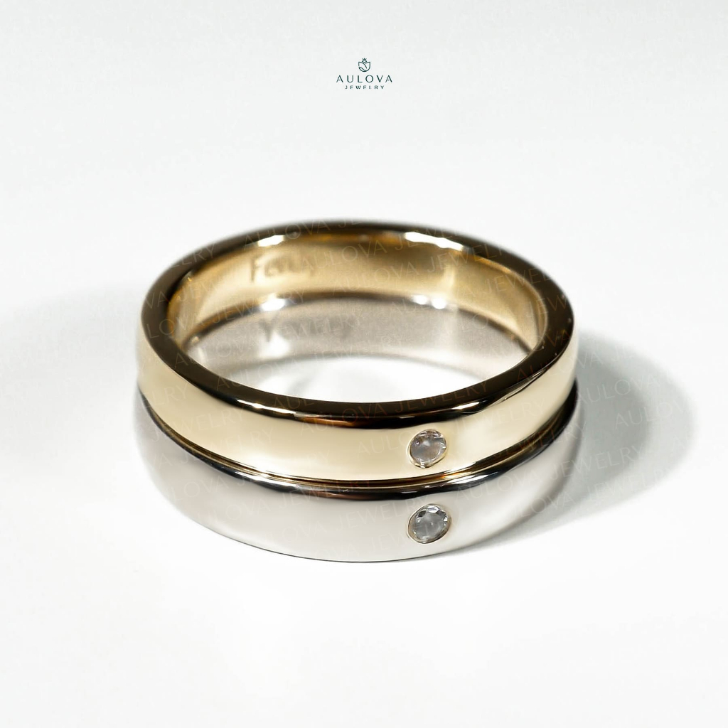 AULOVA JEWELRY CINCIN TUNANGAN EMAS PUTIH MODEL SIMPLE UKIR NAMA