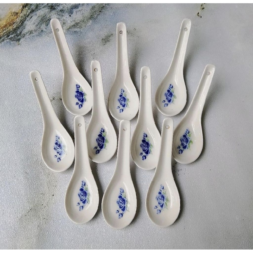 Sendok bebek keramik motif bunga biru 10pcs