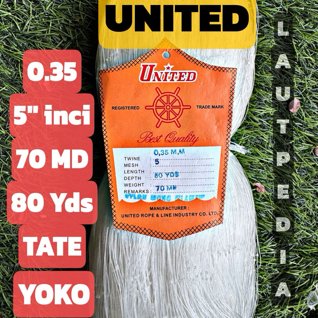 Jaring ikan UNITED 0.35 5 inci 70x80 YOKO & TATE - Anti Geser