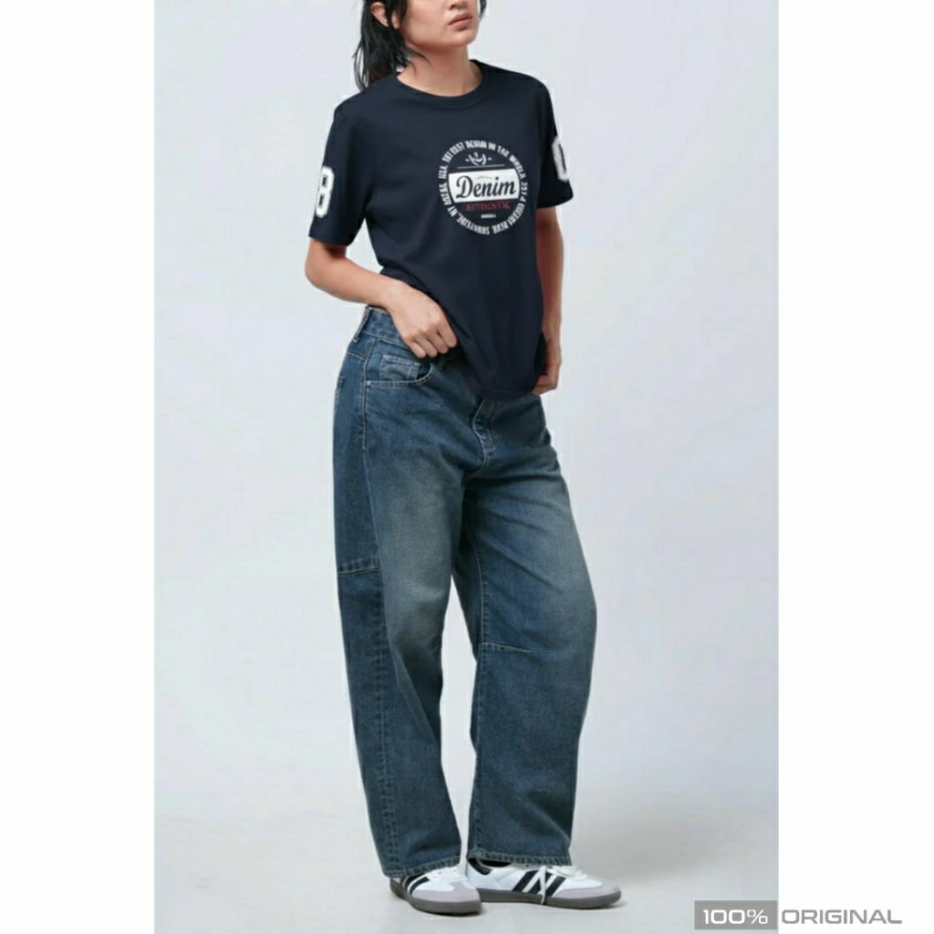 LOGO JEANS T-shirt Navy Regular Wanita Original