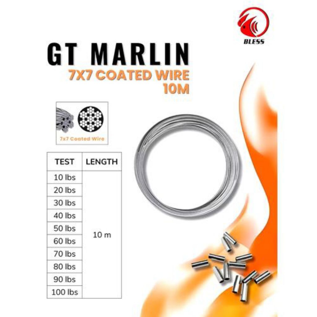 Bless GT Marlin 7x7 Coated Wire 10Meter Kawat Pancing Neklin 70Lbs 80Lbs 90Lbs 100Lbs