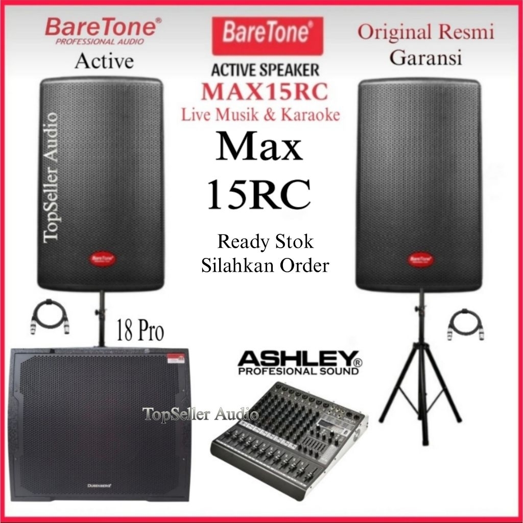 Paket Sound System Outdoor Speaker Aktif 15 Inch RMS 1000 Watt BareTone MAX15RC Subwoofer 18 Inch Du