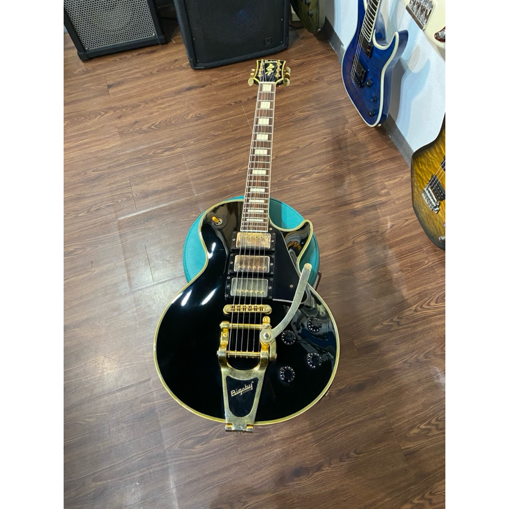 Burny RLC-75 2008 3 Pickup Les Paul Custom Black Beauty with Bigsby Made in Japan
