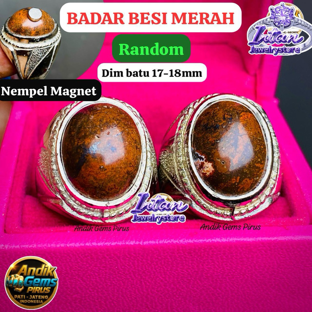 Cinci batu akik badar besi merah natural ring alpaka super