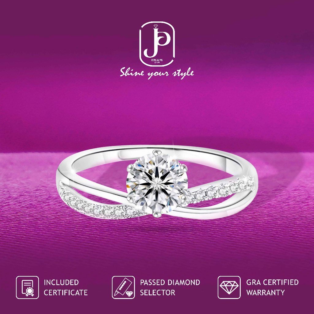 Kimjupe Cincin Wanita Moissanite Premium Aurel Regate 1CT Silver 925 Gold Plated ORI Certificate Cnm