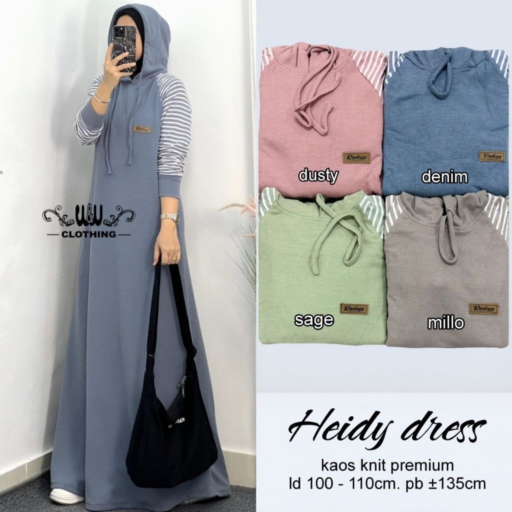 Gamis Wanita Sporty Muslimah Kekinian Heidy Dress By W&W Clothing Kaos Knit Premium Harian Santai