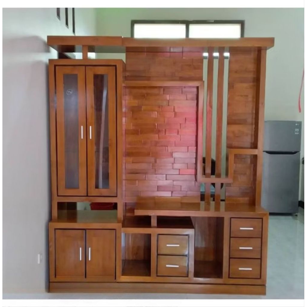 bufet tv partisi jati ukuran 180x200/bufet penyekat ruangan model munimalis ukuran 180x200