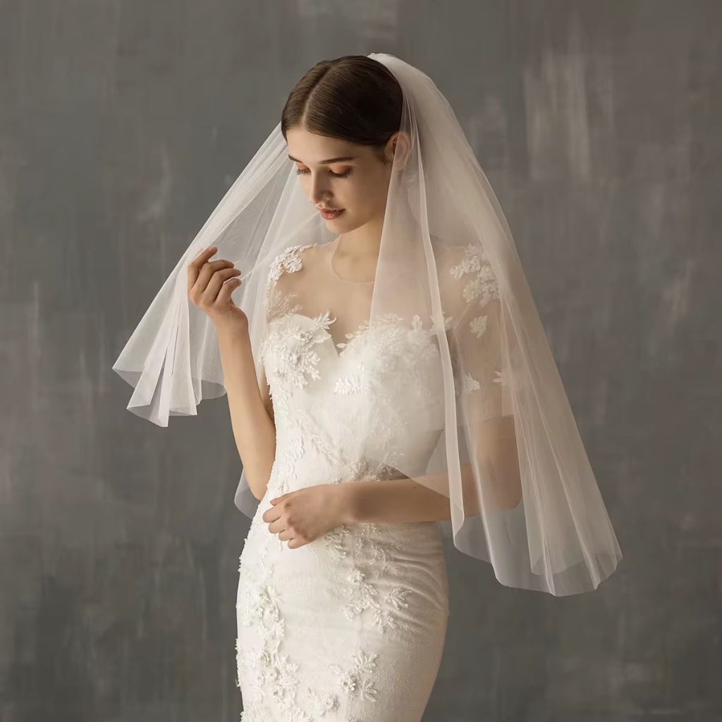 Veil Pengantin Tulle Pendek Elegan Dua Layer