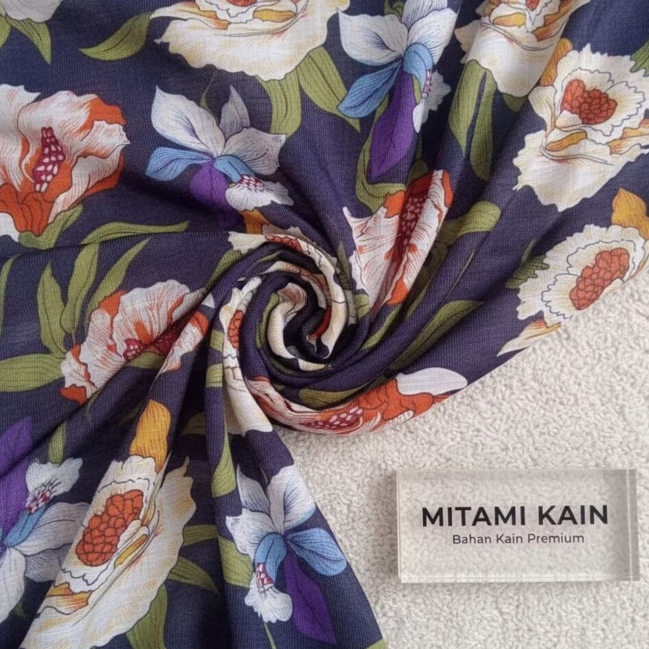 Kain Katun Silky Motif Bunga Besar Warna Warni – Bahan Jahit Dress, Blouse, Gamis (Harga Kain Per½ M