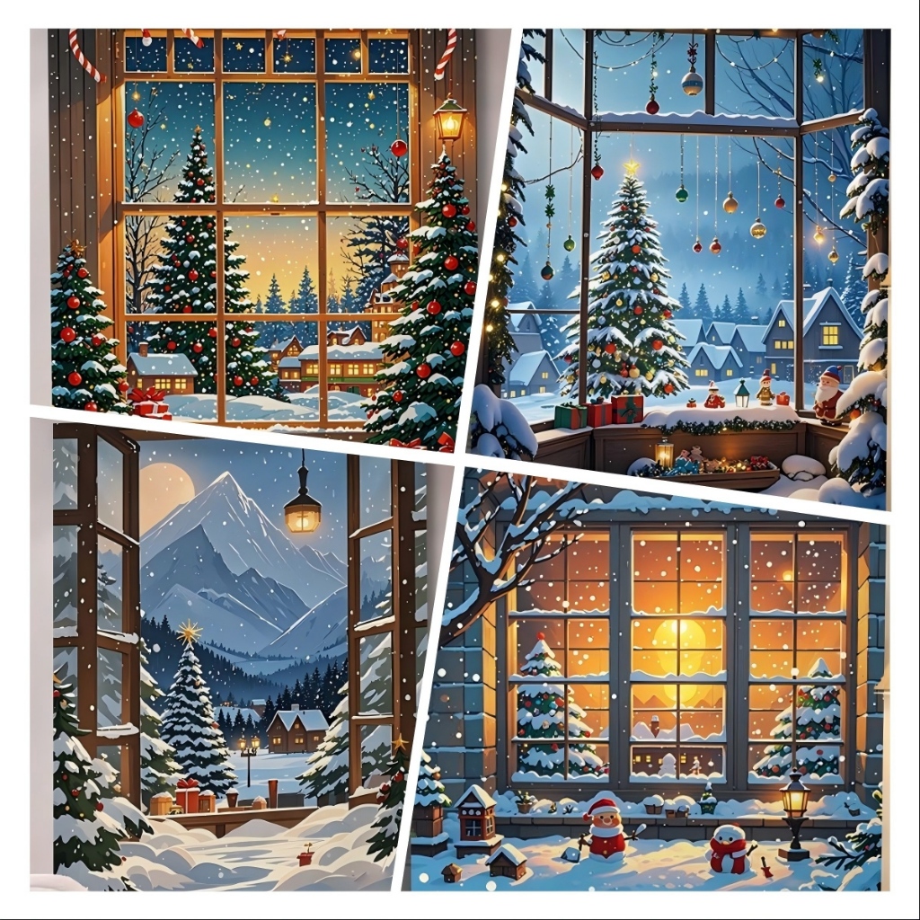 Natal jendela pemandangan vertikal latar belakang kain perayaan suasana dekorasi gantung kamar tamu 