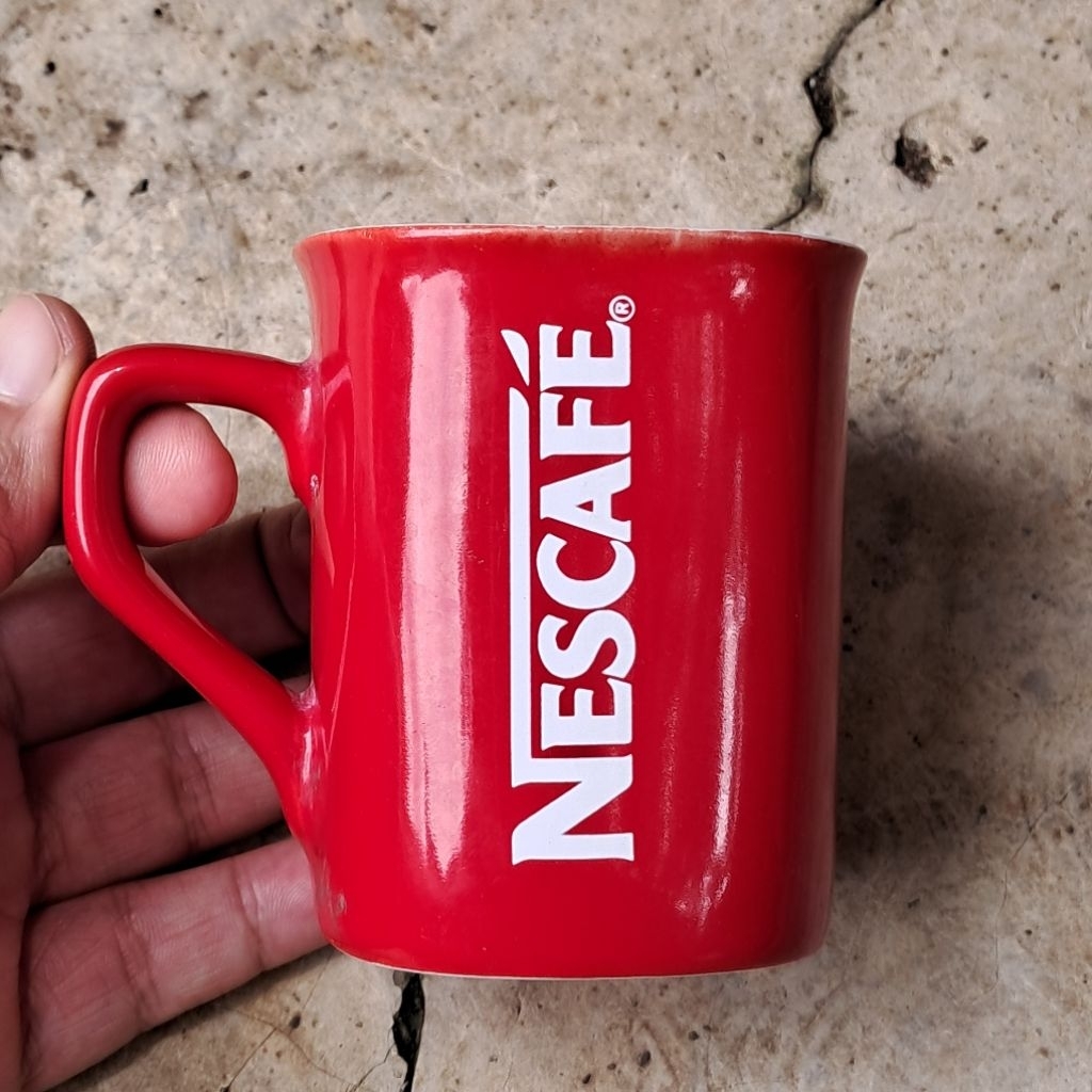Mug merah Nescafe Kecil Motif polos original versi lama vintage jadul item no 4