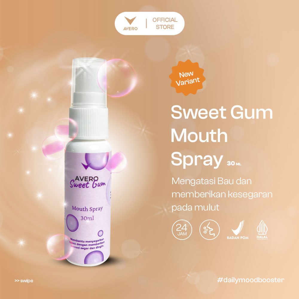 Avero Sweet Gum Mouth Spray 30ml – Penyegar Mulut, Parfum Mulut, Pengharum Mulut Alami Ber-BPOM & Ha