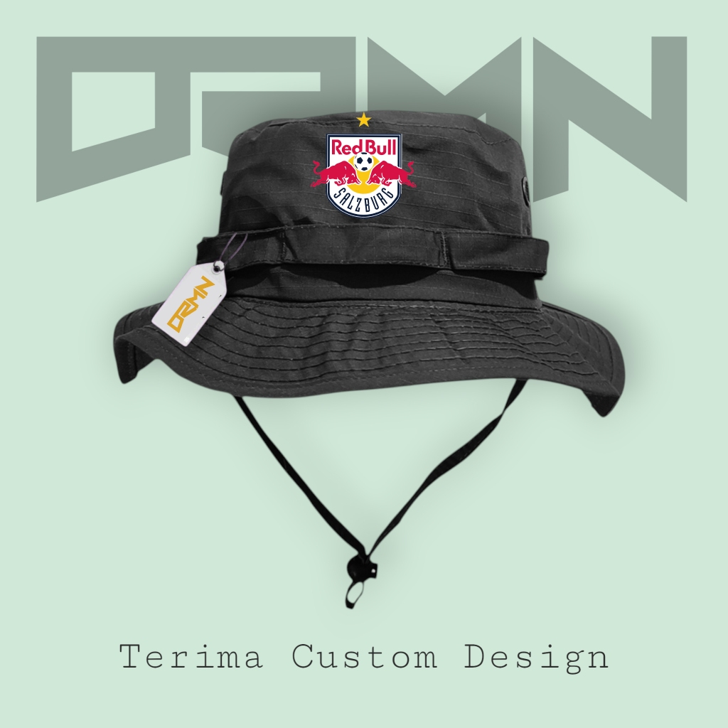 DRMN Topi Rimba Bucket design " FC Red Bull Salzburg " hiking camping Unisex Premium Tebal Nyaman cu
