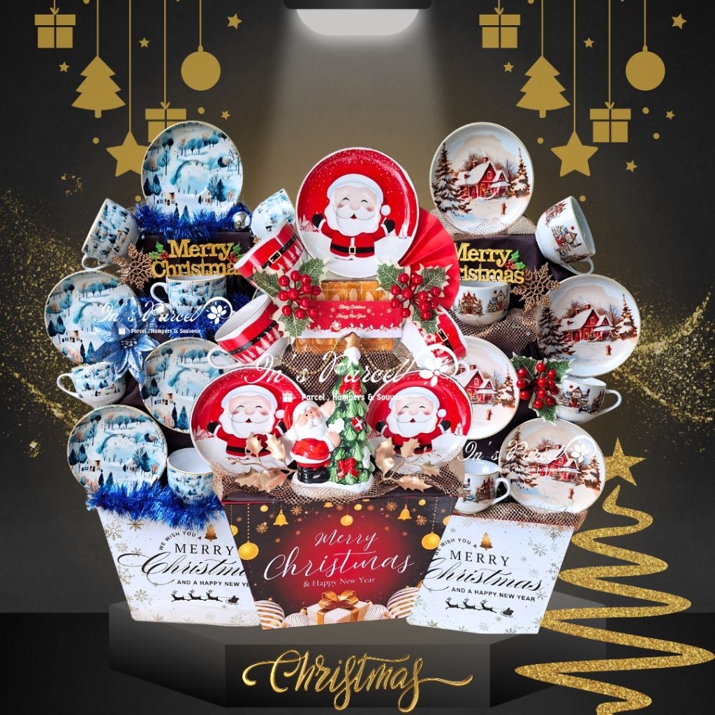 Hampers Natal Keramik - Parcel Christmas Set Cangkir & Cookies Premium