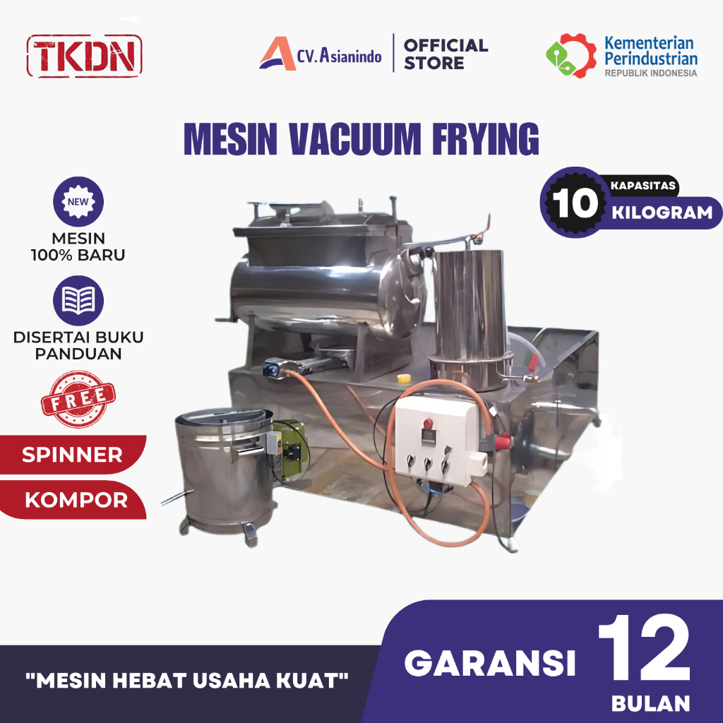 Mesin Vacuum Frying 10kg TKDN Kemenperin - Paket Usaha Keripik Buah (Free Spinner & Kompor).
