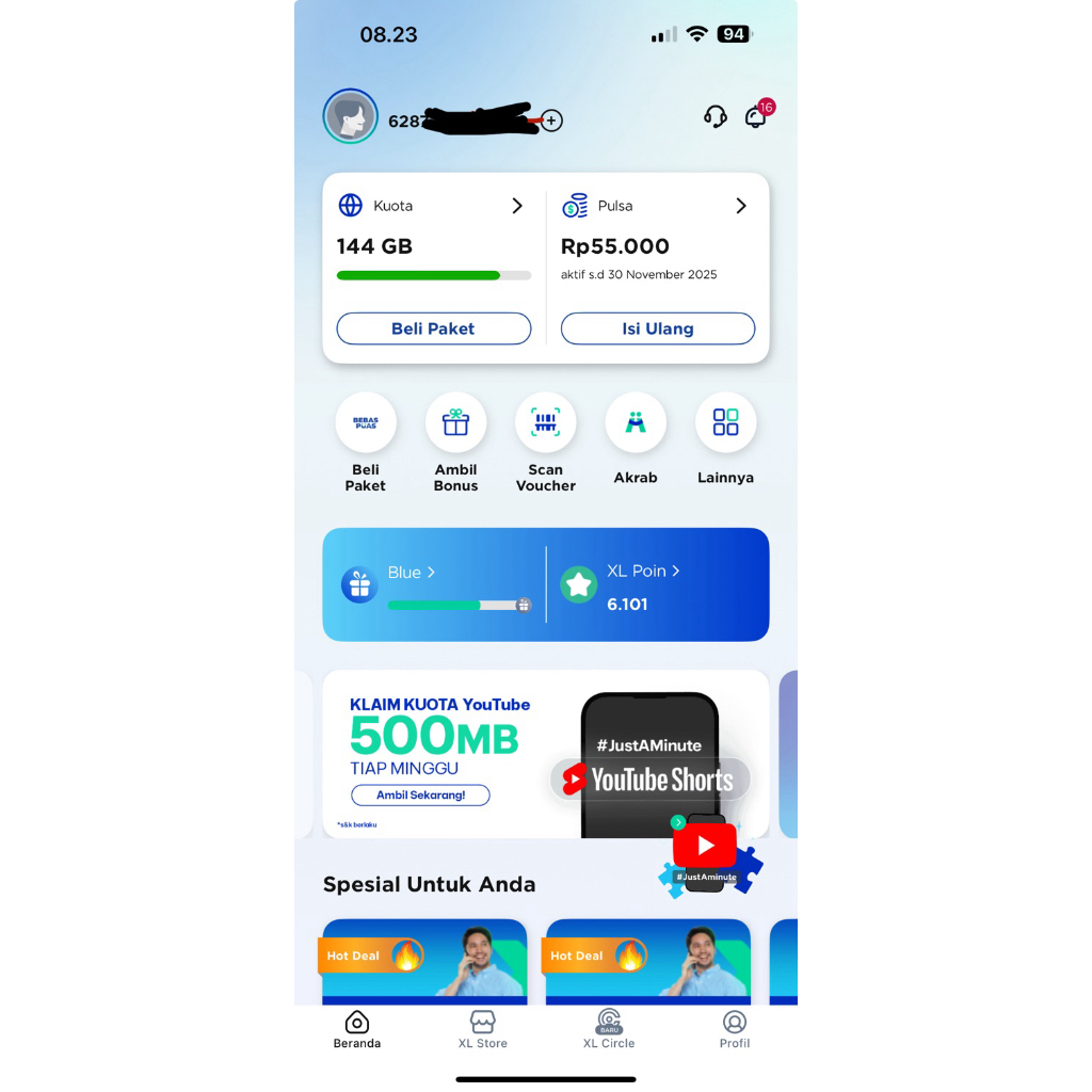 Kartu XL XTRA COMBO VIP PLUS Diskon 90% Kuota 578GB (Bisa Nego)