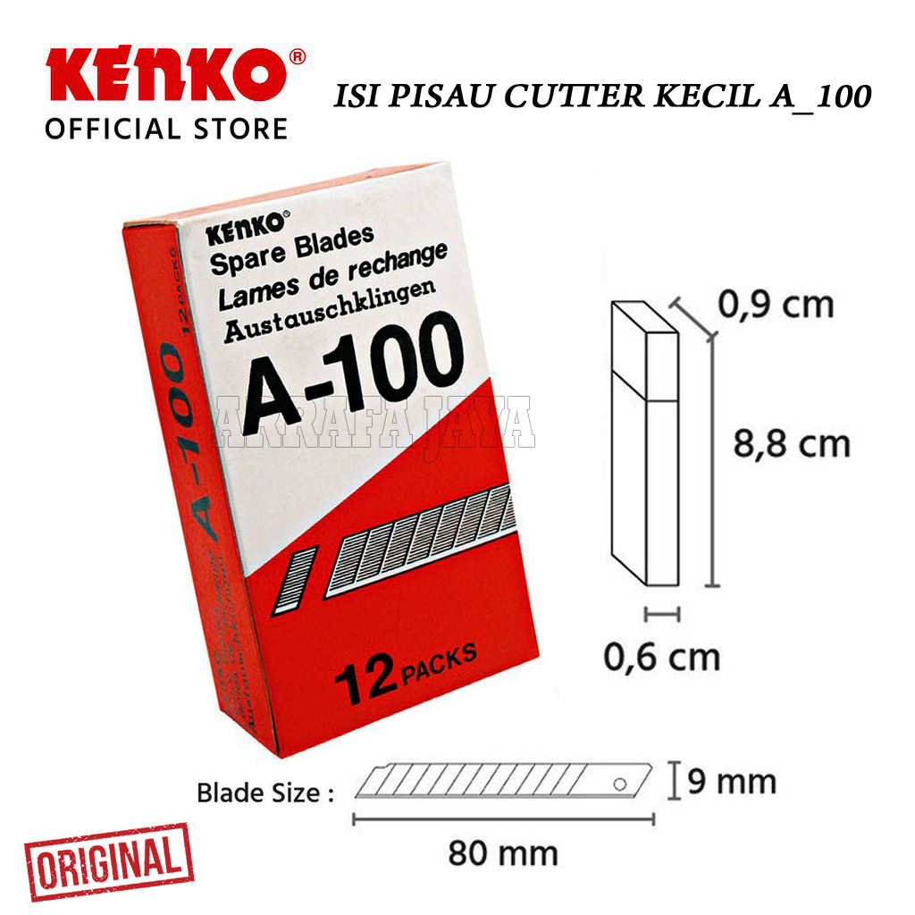 { 1 Pack }  ISI CUTTER KENKO KECIL  A-100 MATA CUTTER BLADE  ( 9 MM BLADE )