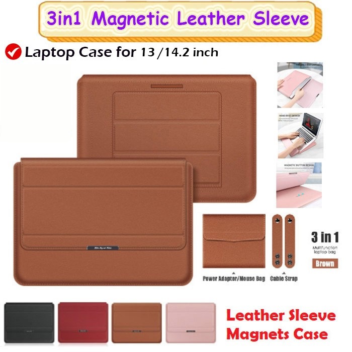 Tas Laptop Lenovo IdeaPad Slim 5i 14" inch LEATHER SLEEVE MAGNETS CASE 3in1 LAPTOP STAND SLIM COVER 