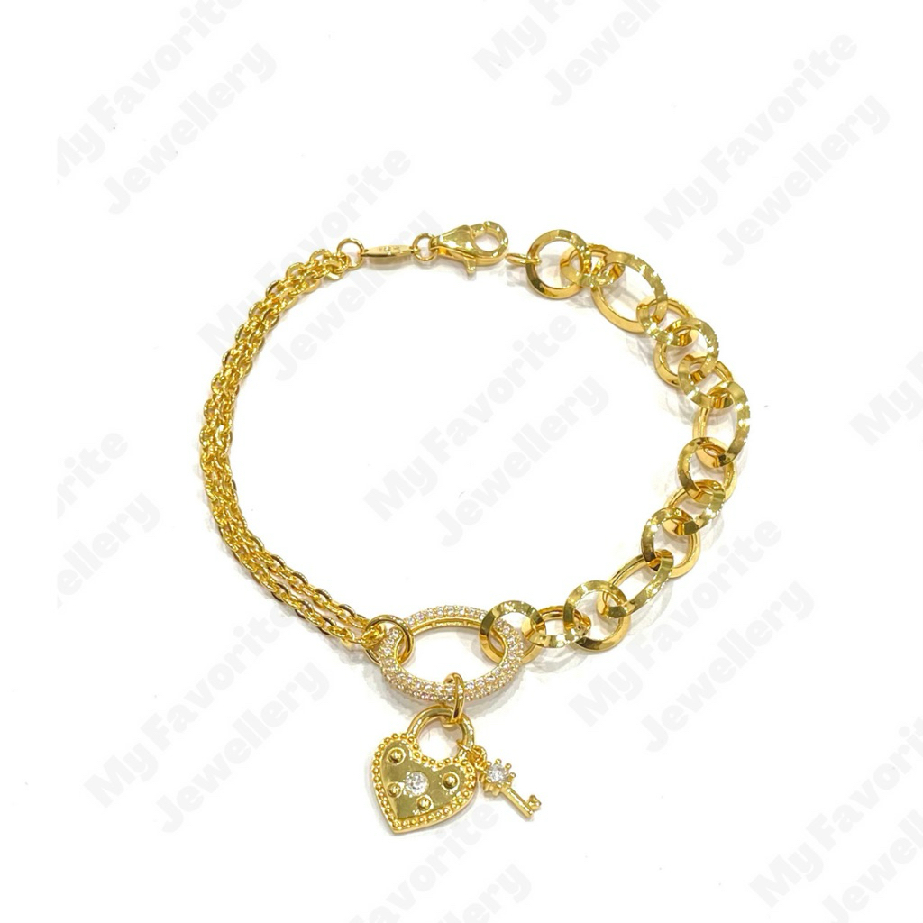 Gelang Mocca Variasi Kunci Gembok Ad Emas Asli Kadar 700 16K