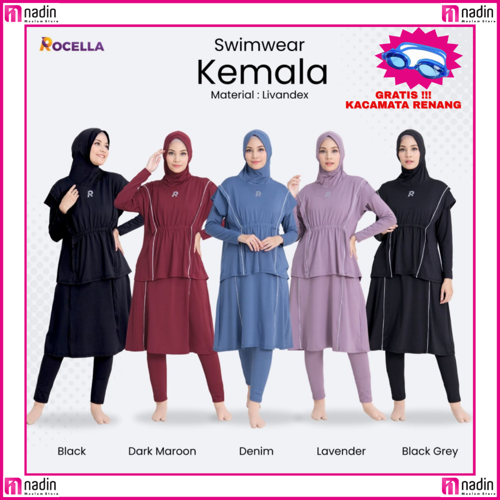 BAJU RENANG WANITA DEWASA TERLARIS-BAJU RENANG MUSLIM JUMBO ROCELLA KEMALA SWIMWEAR BAJU RENANG MUSL