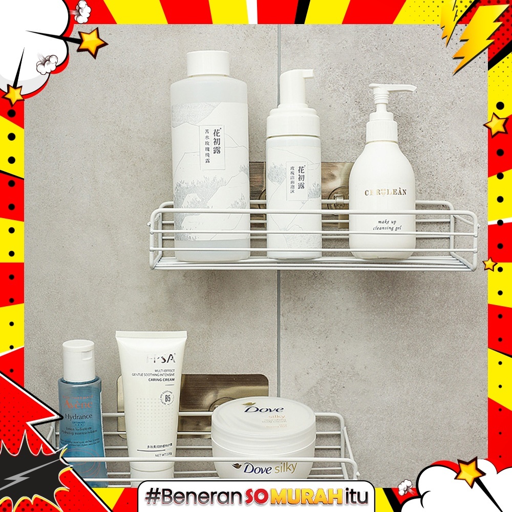 Rak Gantung Tempel Dinding Sudut Kamar Mandi Tempat Sabun Shampo Detergen Anti Karat