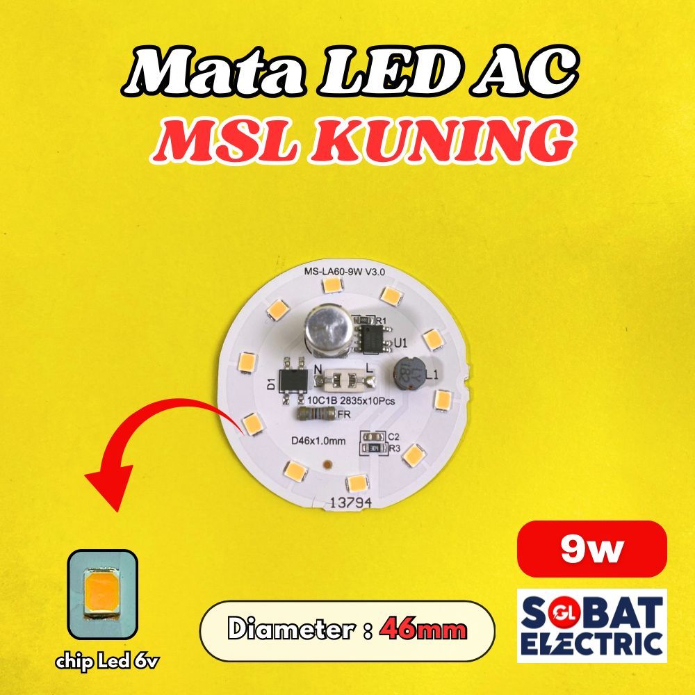 PCB AC Lampu LED Kuning MSL - Mata LED AC Langsung Tanpa Driver MSL Cahaya Kuning
