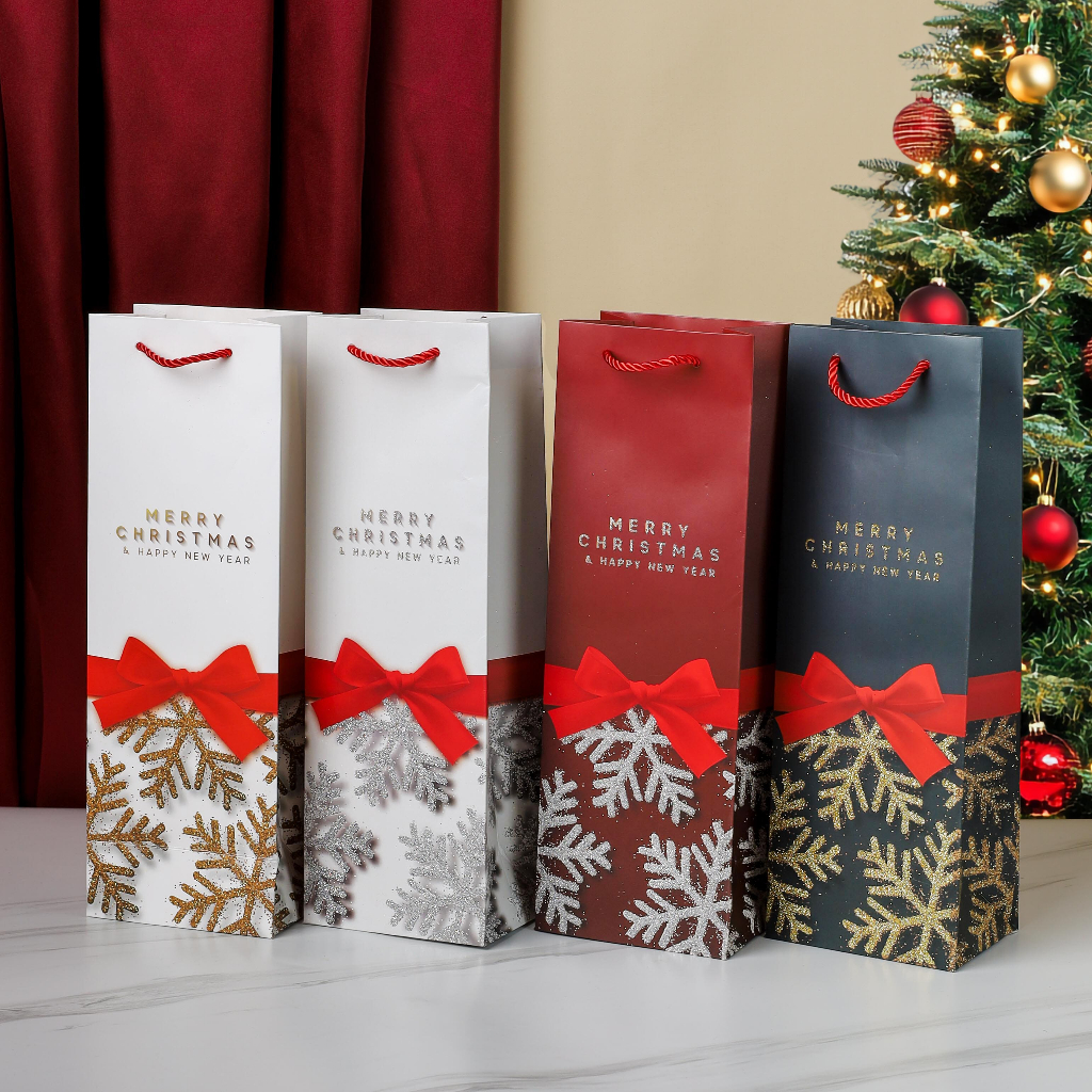 Paperbag Botol Wine / PaperBag Botol Motif Natal / Paper bag Natal Tas Hampers Kado / Goodie Bag Gif