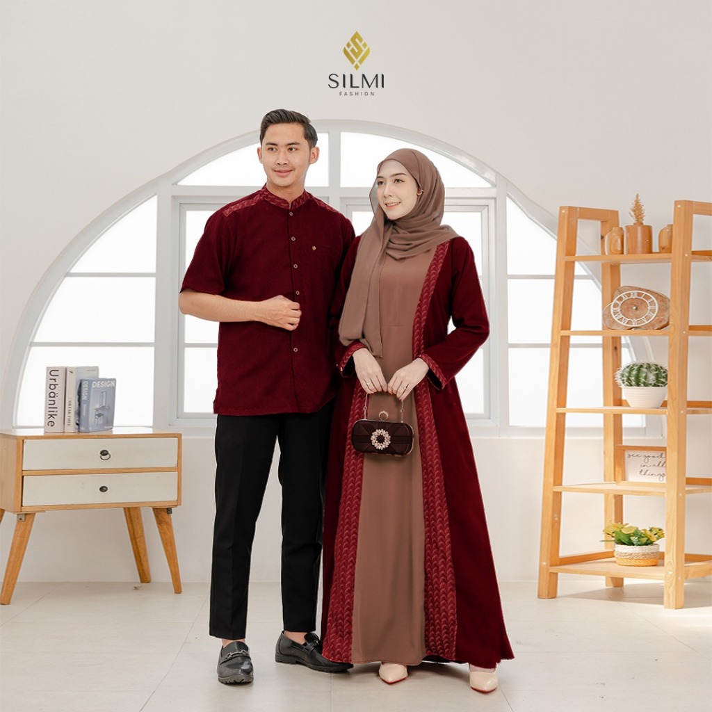 BAJU BUSANA MUSLIM MAROON COUPLE PASANGAN YUMNA COUPLE BY SILMI FASHION TERBARU 2026 - ABAYA GAMIS D