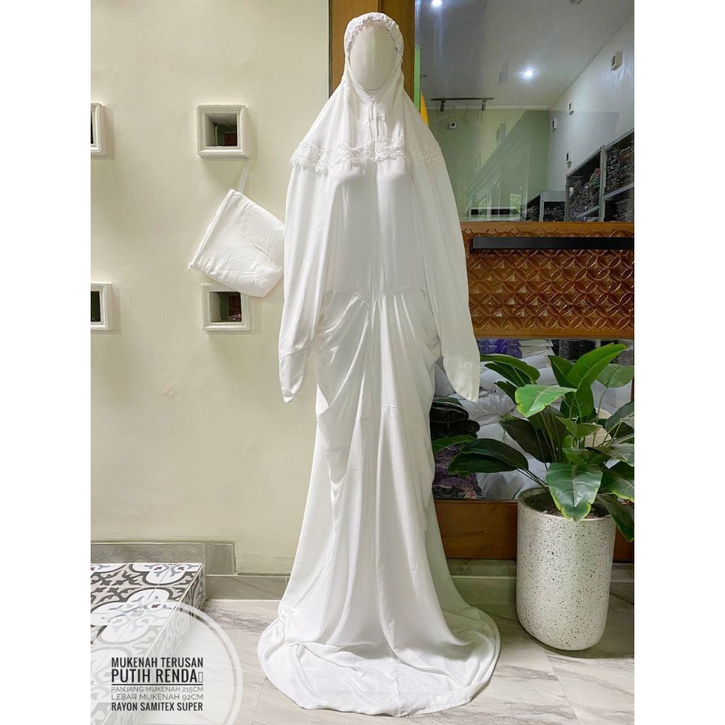 BRS - Mukena Batik Cap Motif Putih Renda Terusan Rayon Premium Pekalongan, Adem, Kekinian, Wanita, M