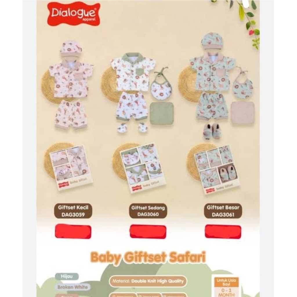 DIALOGUE BABY GIFTSET SAFARI/setelan baju bayi/satu set baju bayi