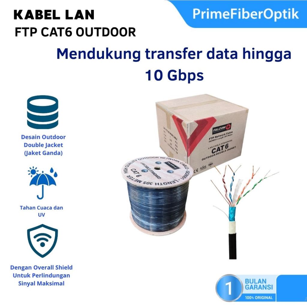 FALCOM Kabel LAN FTP CAT6 Outdoor – Stabil, Tahan Panas & Hujan