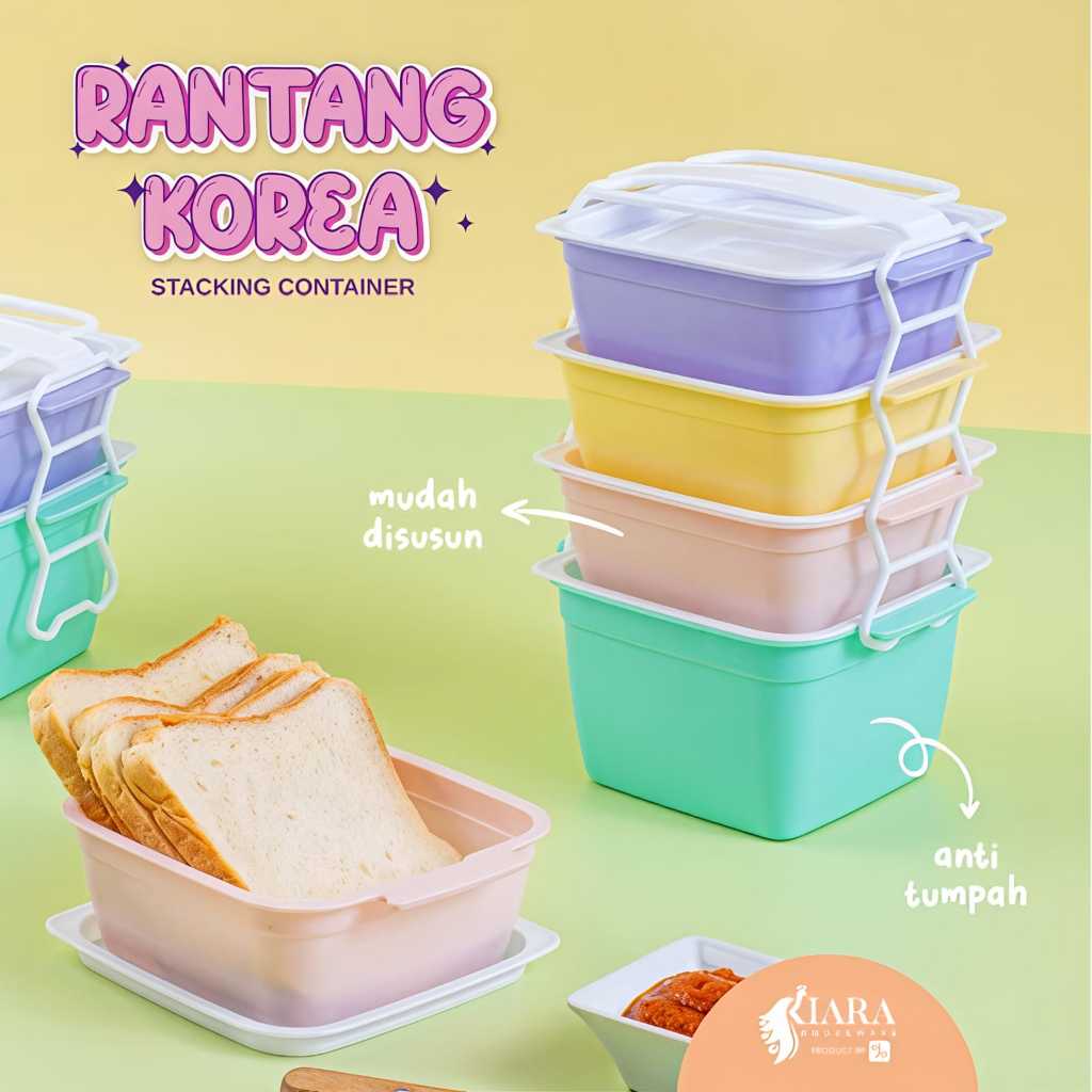KIARA HOUSEWARE Rantang Plastik Susun 3 & 4 Kotak Makan Susun Korea ( RANTANG KOREA SSN 3 )Rantang P